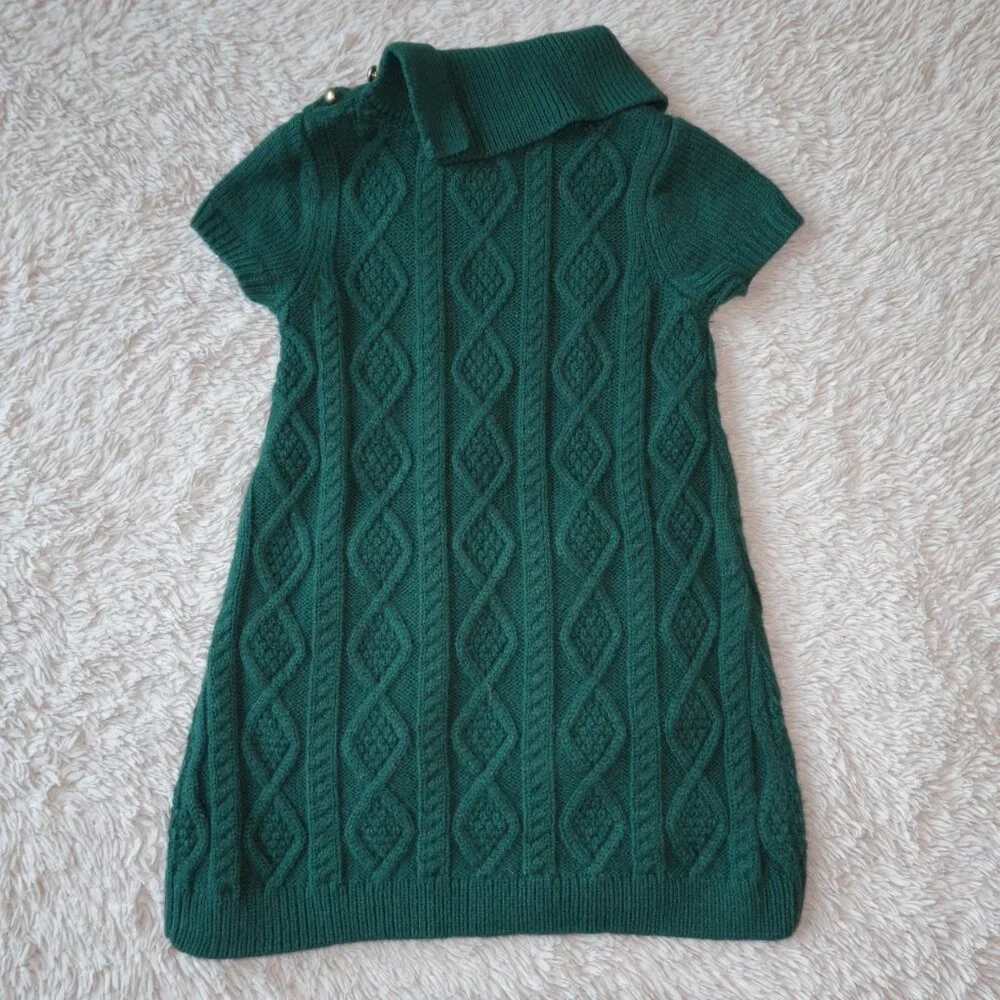 Girls Size 2T Janie and Jack Forest Green Cable Knit Sweater Dress, Like New